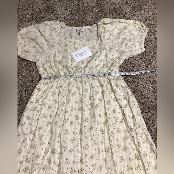 Polagram Women Maxi Dress Size S Cotton Blend Floral Cream Square Neck Pockets - Picture 3 of 9